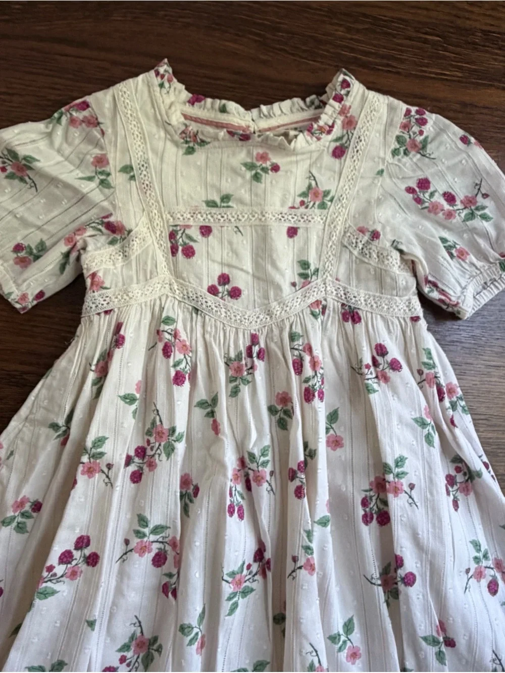 Mini Boden Floral Cream and Pink Cotton Dress